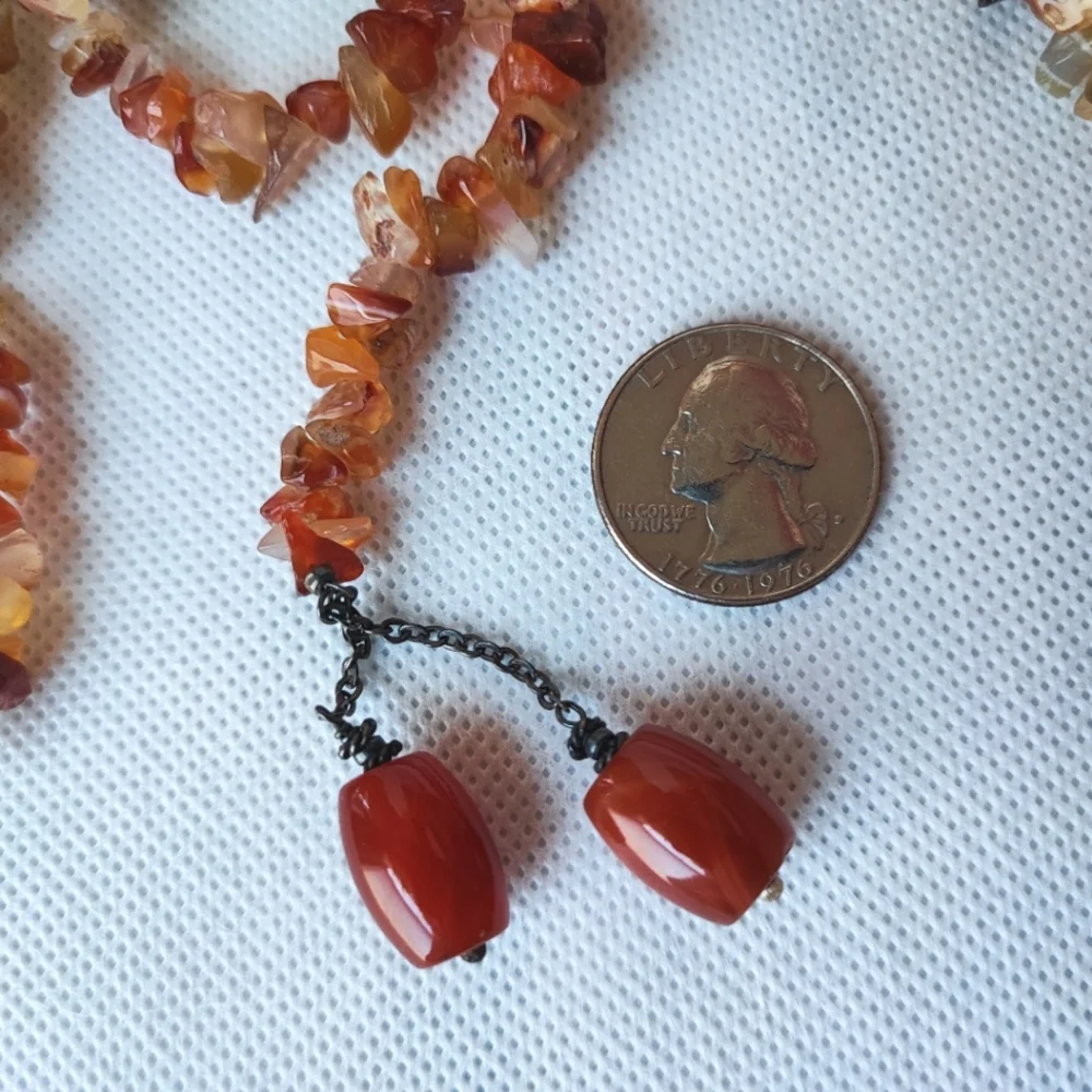 Carnelian Amber Tumbled Rocks Chip Stones Long Semi Precious Lariat Necklace NEW